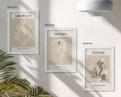 Set ingelijste schilderijen met plantenpatronen in beige en bruine tinten