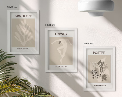 Set van ingelijste schilderijen Plantenpatronen in beige en bruine tinten.