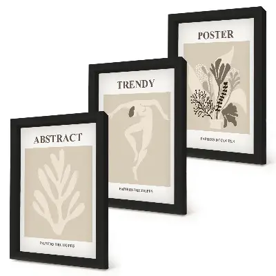 Set ingelijste schilderijen met plantenpatronen in beige en bruine tinten