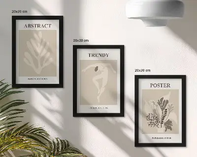 Set ingelijste schilderijen met plantenpatronen in beige en bruine tinten