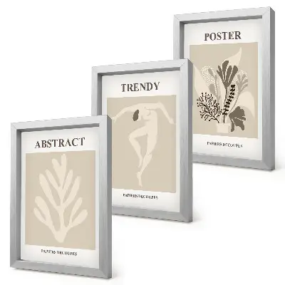 Set ingelijste schilderijen met plantenpatronen in beige en bruine tinten