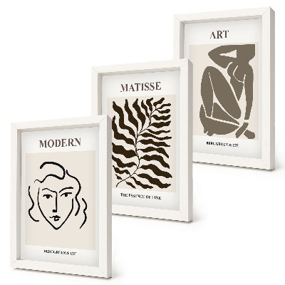 Gallery wall Stijlvolle afbeeldingen met lijnen en figuren in neutrale kleuren.