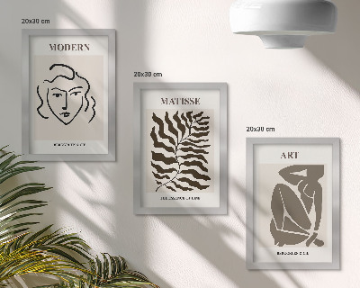 Gallery wall Stijlvolle afbeeldingen met lijnen en figuren in neutrale kleuren.