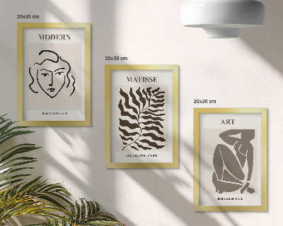 Gallery wall Stijlvolle afbeeldingen met lijnen en figuren in neutrale kleuren.