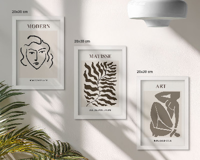 Gallery wall Stijlvolle afbeeldingen met lijnen en figuren in neutrale kleuren.
