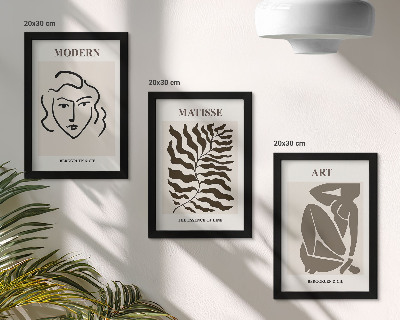 Gallery wall Stijlvolle afbeeldingen met lijnen en figuren in neutrale kleuren.