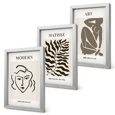 Gallery wall Stijlvolle afbeeldingen met lijnen en figuren in neutrale kleuren.