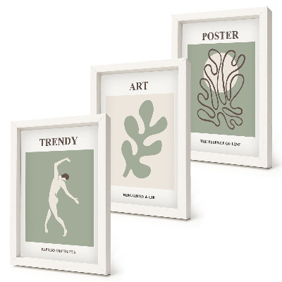 Gallery wall Abstracte figuren en plantmotieven in ingetogen kleuren.