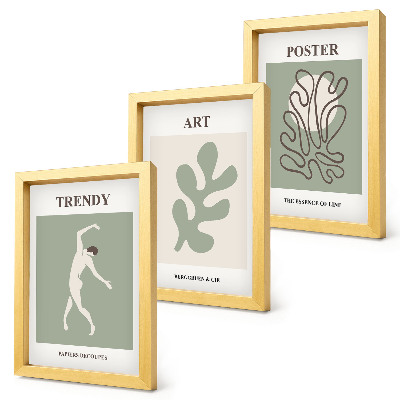 Gallery wall Abstracte figuren en plantmotieven in ingetogen kleuren.