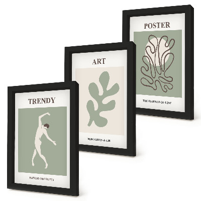 Gallery wall Abstracte figuren en plantmotieven in ingetogen kleuren.