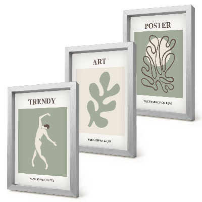 Gallery wall Abstracte figuren en plantmotieven in ingetogen kleuren.