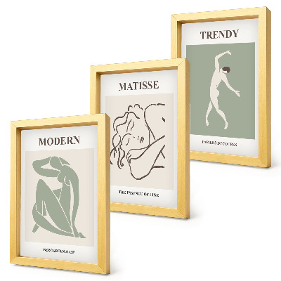 Set van ingelijste schilderijen Stijlvolle personages in minimalistische vormen en kleuren.