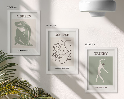 Set van ingelijste schilderijen Stijlvolle personages in minimalistische vormen en kleuren.