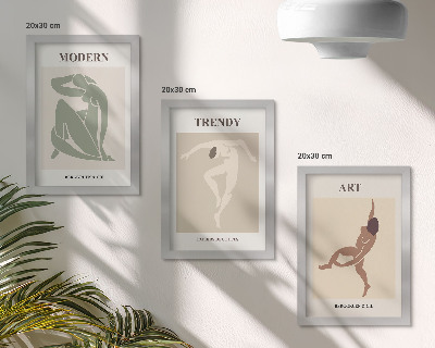 Set van ingelijste schilderijen Stijlvolle personages in minimalistische tinten.