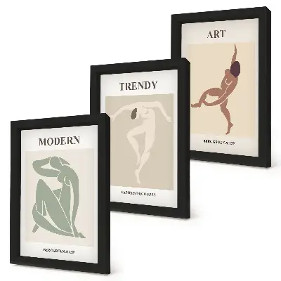 Set ingelijste schilderijen met stijlvolle personages in minimalistische tinten