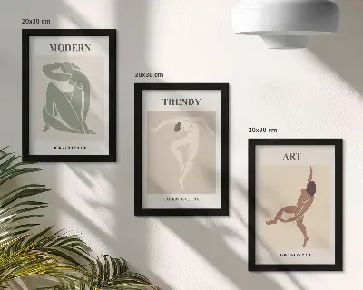 Set ingelijste schilderijen met stijlvolle personages in minimalistische tinten