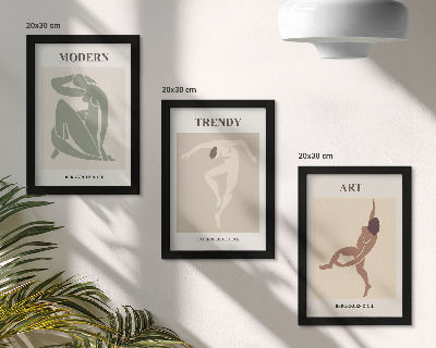 Set van ingelijste schilderijen Stijlvolle personages in minimalistische tinten.