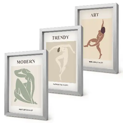 Set ingelijste schilderijen met stijlvolle personages in minimalistische tinten