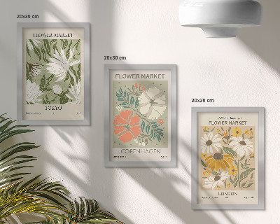 Set van ingelijste schilderijen Bloemmotieven uit verschillende steden over de hele wereld.