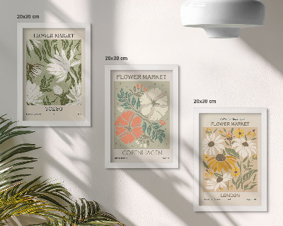 Set van ingelijste schilderijen Bloemmotieven uit verschillende steden over de hele wereld.