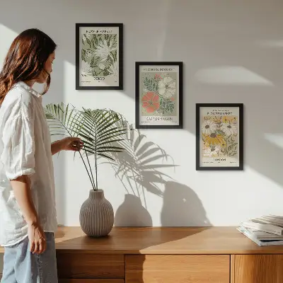 Set van ingelijste schilderijen met bloemmotieven uit verschillende steden over de hele wereld