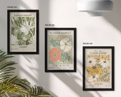 Set van ingelijste schilderijen Bloemmotieven uit verschillende steden over de hele wereld.