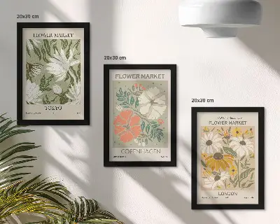 Set van ingelijste schilderijen met bloemmotieven uit verschillende steden over de hele wereld