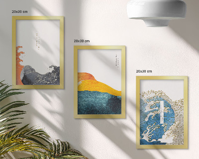 Set van ingelijste schilderijen Golven in Japanse grafische stijl