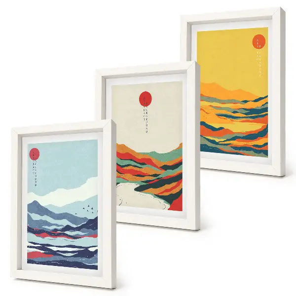 Gallery wall set met kleurrijke abstracte berg- en rivierlandschappen