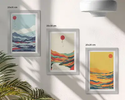 Gallery wall set met kleurrijke abstracte berg- en rivierlandschappen