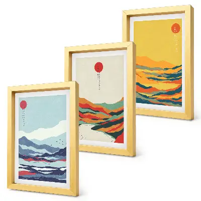 Gallery wall set met kleurrijke abstracte berg- en rivierlandschappen