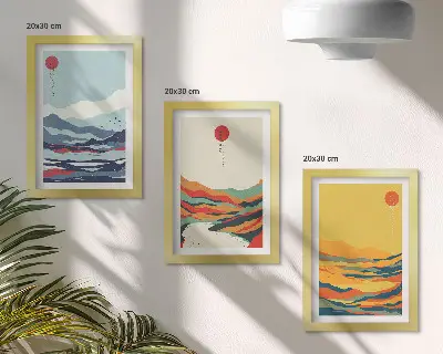 Gallery wall set met kleurrijke abstracte berg- en rivierlandschappen