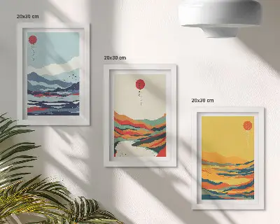 Gallery wall set met kleurrijke abstracte berg- en rivierlandschappen