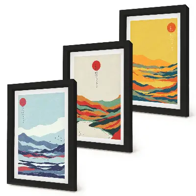 Gallery wall set met kleurrijke abstracte berg- en rivierlandschappen