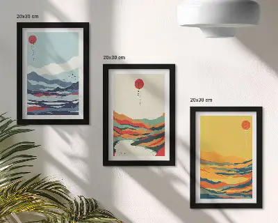 Gallery wall set met kleurrijke abstracte berg- en rivierlandschappen