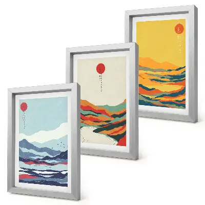 Gallery wall set met kleurrijke abstracte berg- en rivierlandschappen