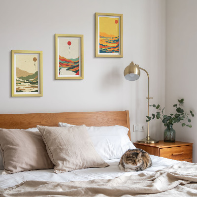 Gallery wall Kleurrijke patronen van bergen en rivieren in Japandi-stijl.