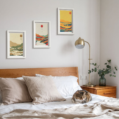 Gallery wall Kleurrijke patronen van bergen en rivieren in Japandi-stijl.