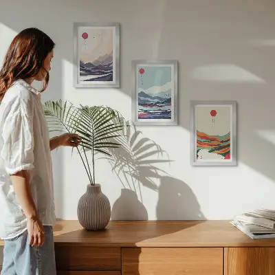 Abstracte Japanse berglandschappen set van ingelijste schilderijen