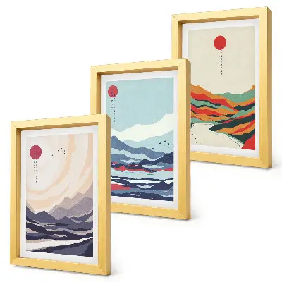 Abstracte Japanse berglandschappen set van ingelijste schilderijen