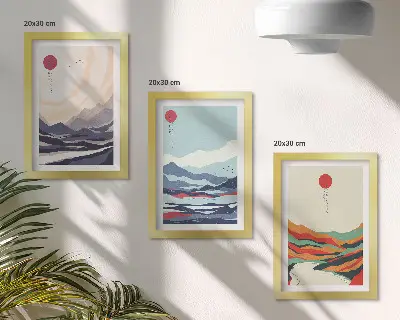 Abstracte Japanse berglandschappen set van ingelijste schilderijen