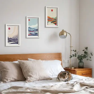 Abstracte Japanse berglandschappen set van ingelijste schilderijen