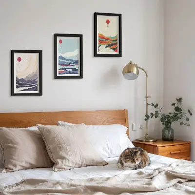 Abstracte Japanse berglandschappen set van ingelijste schilderijen