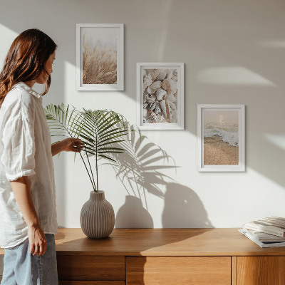 Gallery wall Strandmotieven met schelpen en zeegolven