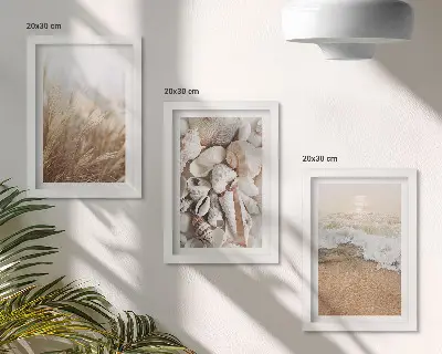 Gallery wall met strandmotieven van schelpen en zeegolven