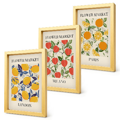 Set van ingelijste schilderijen Bloemenposters in Londen, Milaan en Parijs