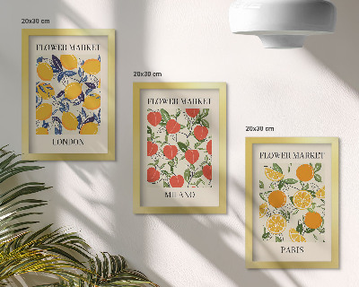 Set van ingelijste schilderijen Bloemenposters in Londen, Milaan en Parijs