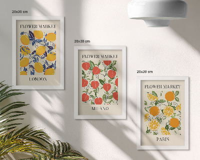 Set van ingelijste schilderijen Bloemenposters in Londen, Milaan en Parijs