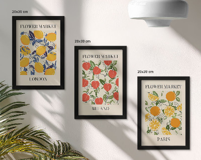 Set van ingelijste schilderijen Bloemenposters in Londen, Milaan en Parijs