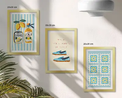 Gallery wall met fruitpatronen en elementen van de Italiaanse cultuur